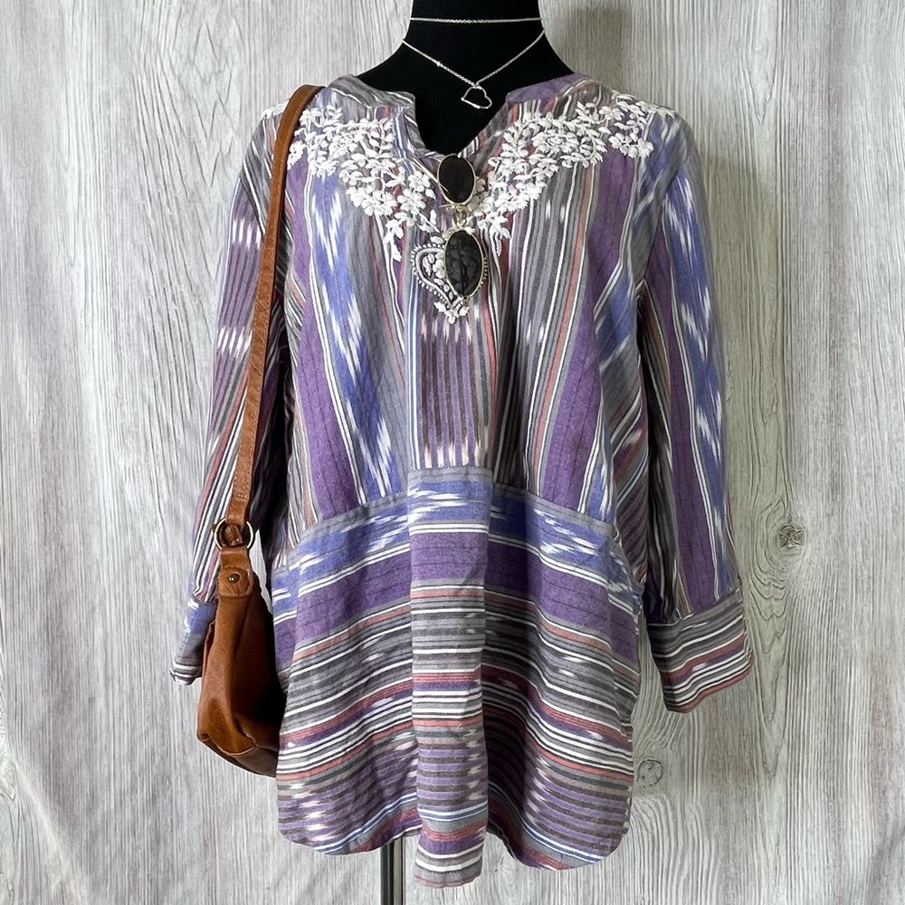 Coldwater Creek Embroidered Ikat Blouse  size-PXL